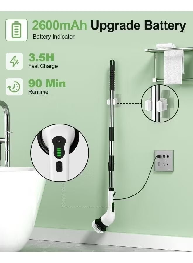 BLUMENIT Cordless Electric Spin Scrubber – 9 Replaceable Brush Heads, Dual Speed 360° Power Cleaning Brush with Adjustable Handle for Bathroom, Tub, Tile, Floor & Kitchen - Image 2